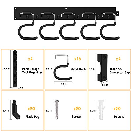 64 Inch Garage Hooks Tool Organizer Wall Mounted, Adjustable Storage System Wall Organizer for Garden Tools, Heavy Duty Tool Hanger for Rake, Mop,Broom and Yard Tools - Image 6