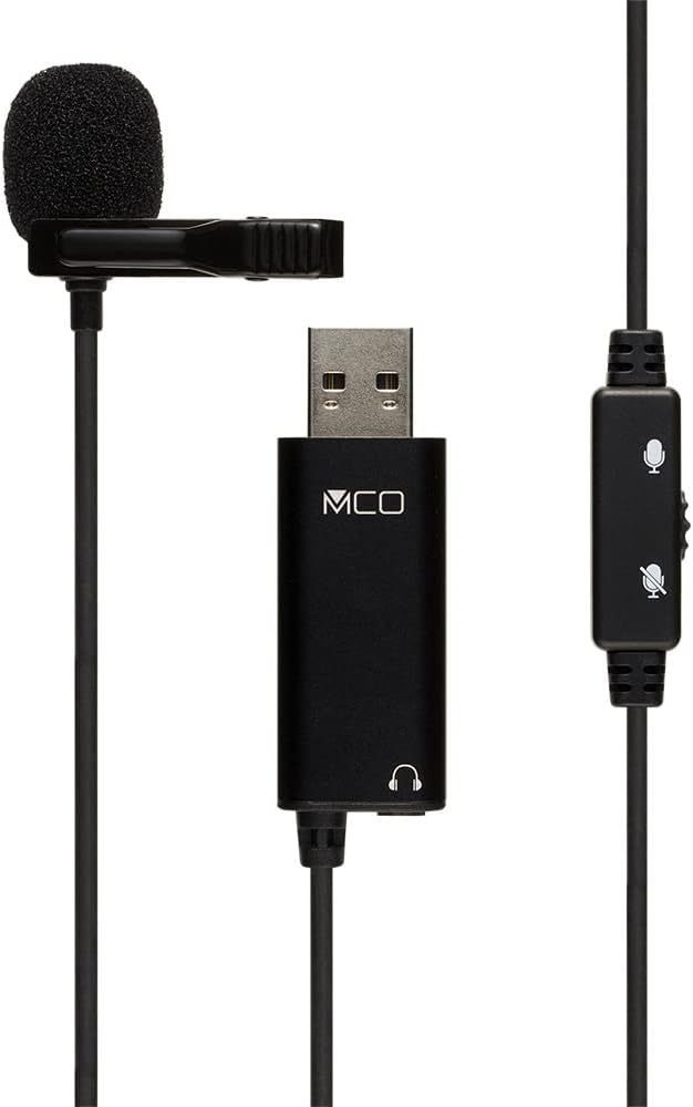 MIYOSHI ZUMF-08/BK MCO USB Pin Microphone, Mini Clip, 0.14 inch (3.5 mm) Earphone Terminal, Microphone Mute Switch, Omnidirectional, Compatible with Windows and MacOS, Cable Length 4.7 ft (1.9 m), 6