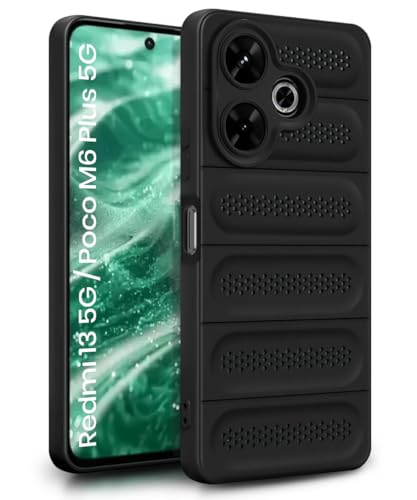 Image of WOW IMAGINE Ultimate Silicone Back Cover Case for Mi Redmi 13 5G | Poco M6 Plus 5G | Heat Dissipation Thin Soft TPU | 360 Camera Protection | Breathable Cooling Holes - Pitch Black