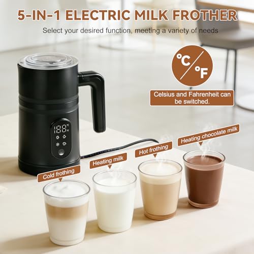 Rankomu 5 w 1 spieniacz do mleka z wyświetlaczem temperatury i funkcją ogrzewania, 400 W, 590 ml, stal nierdzewna, do cappuccino latte, automatyczna forma do piany, pomocnik kuchenny