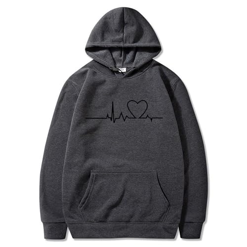 Sudadera con capucha, sudadera súper grande para hombre, sudadera estampada en electrocardiograma, sudadera con capucha, B-45 gris oscuro, S