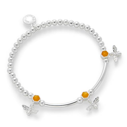 equilibrium Honey Bee Collection Silver Plated Bracelet with Honeycomb Accents and Bee Charms, Gift Boxed