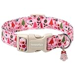 Lionet Paws Christmas Dog Collar- Cute Snowman Christmas Tree Dog Collars with Plastic Buckle and Xmas Tree Pendant, Light Pink Dogs Collar for Medium Dogs