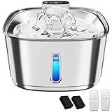 Pawinner 3.2L Katzenbrunnen Edelstahl Kabellos mit Bewegungsmelder, Trinkbrunnen für Katze mit Akku 4000mAh, Super Leise Wasserbrunnen für Katzen, Batteriebetrieben, 2 Filter + 2 Sponge + 1 Bürste