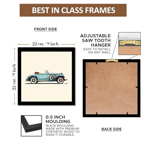 Image of Rousrie Vintage Car Wall Art Framed Posters, Set of 4, Multi Colour, Modern Style Decorative Paintings for Living Room