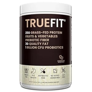 TrueFit High Fiber Protein Powder, Grass-Fed Whey Meal Replacement Shake with Prebiotics, Probiotics, & Organic Superfoods, Keto Friendly, Gluten Free