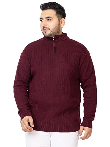 Image of Kvetoo Plus Size Men High Neck Zipper Full Sleeve Woolen Winter Sweater
