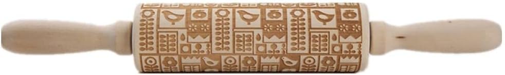 Embossing Rolling Pin for Baking Wooden Clay Roller for Creative Pastry Designs