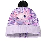 Uppodwarkid Lavender Axolotl Hat for Kids Girls Winter Beanie Wool Caps Pompom Elasticity Beanie Hat Skin Friendly Comfy Hat Fashion Snow Headgear for Indoor and Outdoor Skiing Running