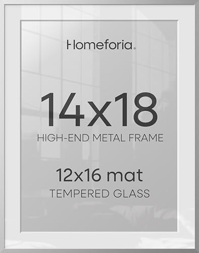 Image of Homeforia 14x18 Picture Frame Silver, High End Metal 14x18 Frames with Mat 12x16 for Photo, 14 x 18 Silver Poster Frame Matted to 12 x 16 Print, 18x14 Hanging Frame, Tempered Glass, Wall Kit, Set of 2