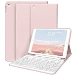 ZKTUYU Keyboard Case for iPad 9th/8th/7th Generation 10.2 inch 2021/2020/2019 with Pencil Holder, Stand Folio Detachable Wireless Bluetooth Keyboard Cover, Soft TPU Back Smart Case, Pink