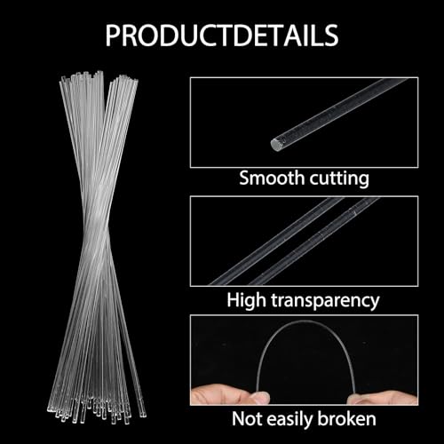 Image of 200 Pcs 8 Inch Clear Acrylic Rod 2 mm Clear-Acrylic Dowel Rods Cake Topper Sticks Clearly Round Plastic Rods Cake Dowels for Plant Stakes Curtain Pulls Retaining Rods Shower-Rod