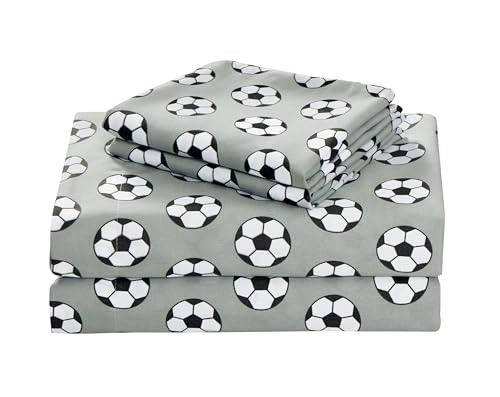 Chezmoi Collection 3-Piece Kids/Teens Sports Sheet Set - Soft Microfiber Gray Black White Soccer Twin Size
