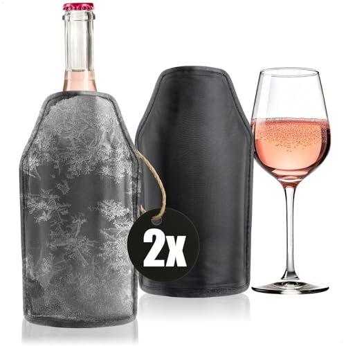 Wilhelm Sell® 2x Enfriador de botellas portátil, funda refrigerante con banda elástica para vino, cerveza, cava y refrescos (Negro - 2 piezas)