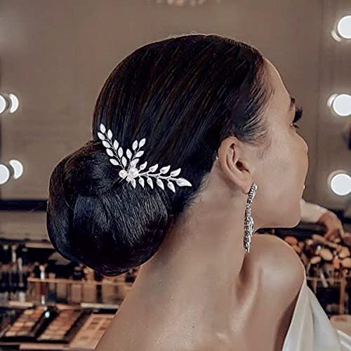 Bethynas Conjunto de alfinetes de cabelo de noiva feitos à mão com folha de pérola de cristal acessó
