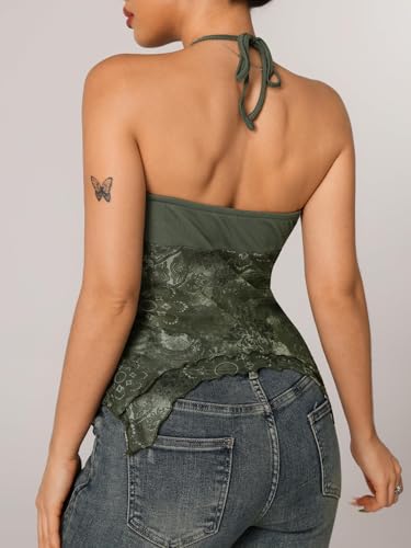 Verdusa Women's Y2k Halter Top Floral Streetwear Asymmetrical Fairy 2000s Gothic Going Out Tops4