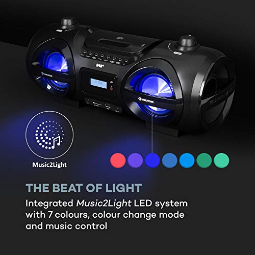 auna Soundblaster DAB Boombox Ghettoblaster, Bluetooth, Top-Loading CD-Player, SD/USB-Ports, MP3, DAB+ / UKW-Radio, Music2Light: LED-Disco-Effekt / 7 Farben/Farbwechsel-Modus, schwarz – Bild 5