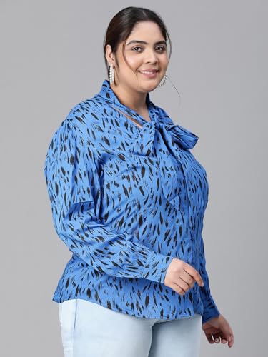 Image of oxolloxo Women Plus Size V-Neck with Tie-Knot Long Sleeve Top