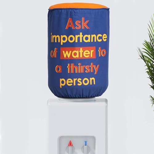 Image of Swayam 20 Litre Bottle Cover for Home & Office | Bottle Protector | Lace Closure at Bottom | Machine Washable | Environment Friendly | Digitally Printed | 44cm x 42cm x 32cm - Blue