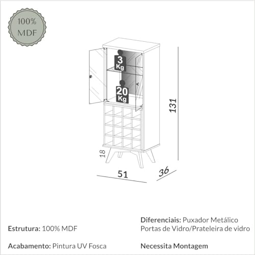 Cristaleira Adega C711 Dalla Costa - Off White/Freijó