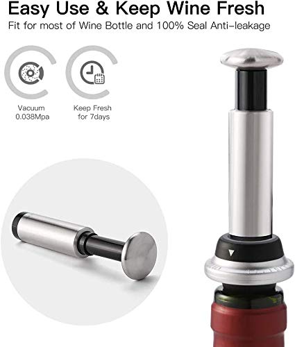 Siivton Wine Saver Vacuum Pump with 2 Wine Bottle Stoppers & Champagne Sealer, Stainless Steel