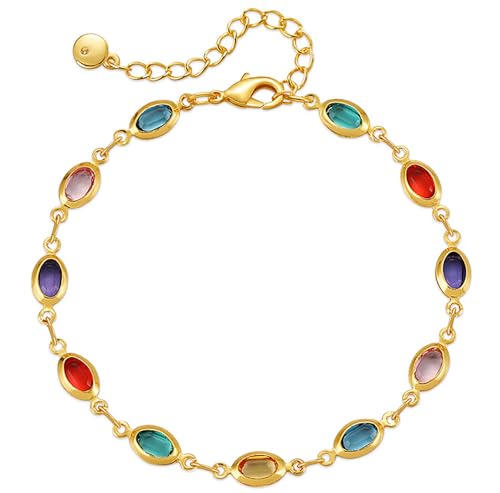 Wovanoo Multicolor Crystal Oval Anklet
