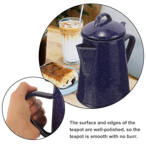 Hervidor de agua esmaltado de 1.2l azul con puntos, tetera resistente fácil de verter 4