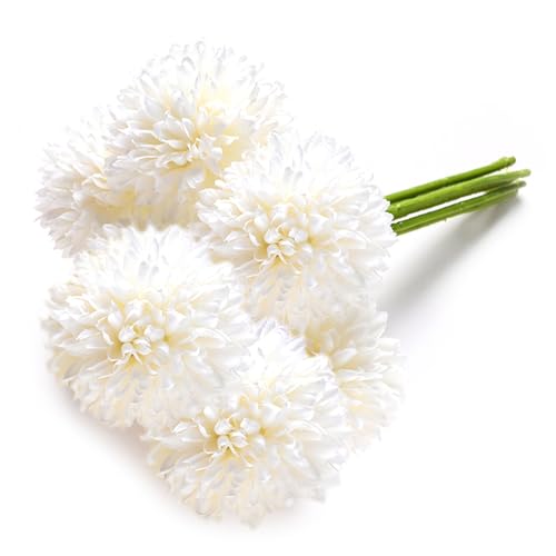 Artificial Chrysanthemum Flowers, 6pcs Artificial Fake Flowers White Silk Faux Flower Bouquet Arrangements for Table Decor Indoor Vase image 3