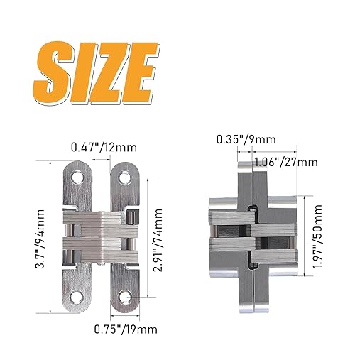 YIDELAI Hidden Hinges (1 Pair) Zinc Alloy Invisible Door Hinges 94MM*18MM (Silver), 94*18 mm - Image 2