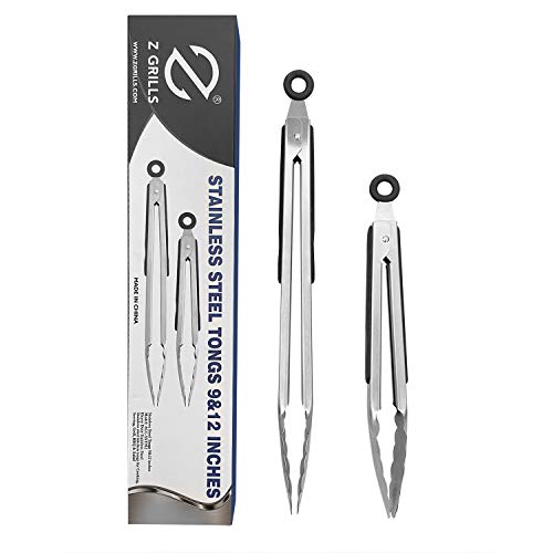 Z GRILLS Stainless Steel Tongs Set 2 Packs 9-inch&12-inch with Heat Resistant Handle for Kitchen Outdoor Barbeque ACC-SST912