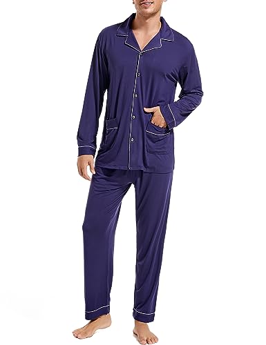 Men's Pajama Sets, Modal Long Pajama Set Ultra Soft Sleepwear PJS Loungewear Set4