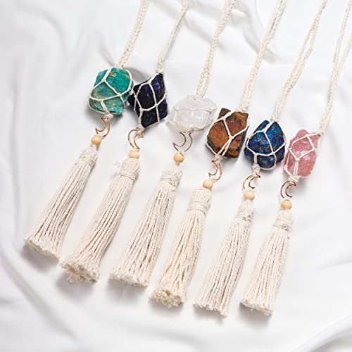 Image of Runyangshi Healing Crystal Car Rear View Mirrors Hanging Ornaments Hand Woven Interior 12 Constellations-Taurus Tiger's Eye Natural Crystal Raw Stone Protection Reiki Home Decor Gift