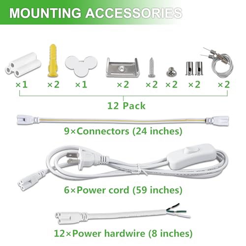Image of Skymoatled 12Pack 4FT LED Shop Light Garage Lights,50W 6000K 7500LM White Light,Hanging /Surface Mount,Plug and Play,Linkable T8 LED Shop Lights,Commercial Bay Lighting for Warehouse Workshop Basement