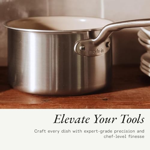 Image of Made In Cookware - 5 Pc Ceramic Non Stick Cookware Set (Stainless Handle) - 5 Ply Clad - Includes Ceramic Non Stick Frying Pan, Saucepan and Saucier with Lid - Professional Cookware