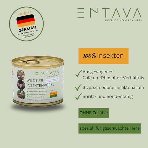 ENTAVA Frisches Insektenpüree - 100% Insekten, Igelfutter, Vogelfutter, Reptilienfutter, (Wild-) vogelfutter, Kleinnagerfutter, Frettchenfutter, Fischfutter (200g)