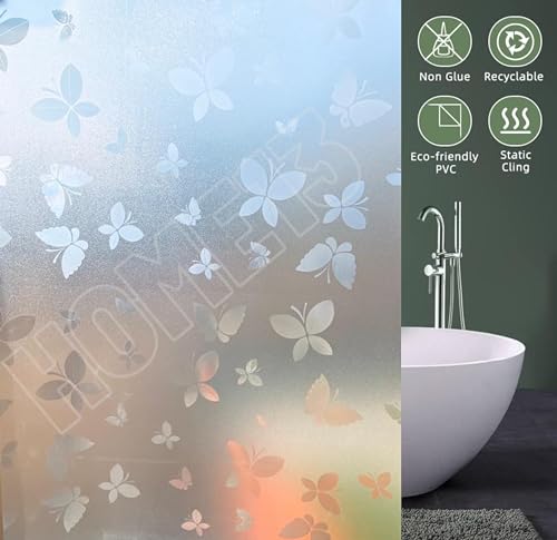 Image of HOME13 Frosted Glass Film Window Privacy Film Decoartive Window Film Heat Control Glass Sticker for Home & Office (16 x 100 Inch, Butterfly)
