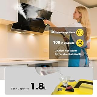 SOARS Nettoyeur Vapeur Puissant 2000W,14 Accessoires, Pression Max 5 Bar, Temp. 160°C, Chauffe Rapide 8 Min, Réservoir 1.8L, Pour Sol, Canapé, Cuisine, Surface 108 m² (Jaune)