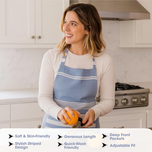 Image of Unisex Cooking Aprons | Waterproof Apron | Striped Design with 2 Front Pockets & Adjustable Neck Strap | Durable, Oil & Stain Resistant | Chef Apron for Cooking