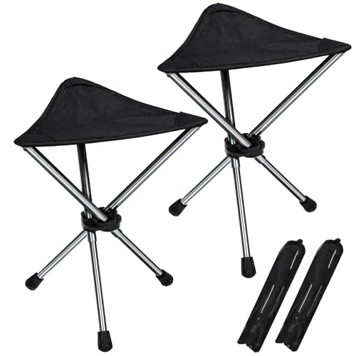 REDCAMP Lot de 2 tabourets de Camping ultralégers, trépied légères pour Le Camping en Plein air, la Marche, la Chasse et la pêche, Noirs
