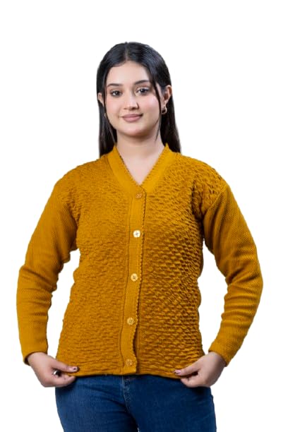 guru kirpa Trendy Women's Self-Design V-Neck Cardigan Sweater Cozy & Stylish Blended Woolen Wear for Casual or Winter Comfort-picture-15