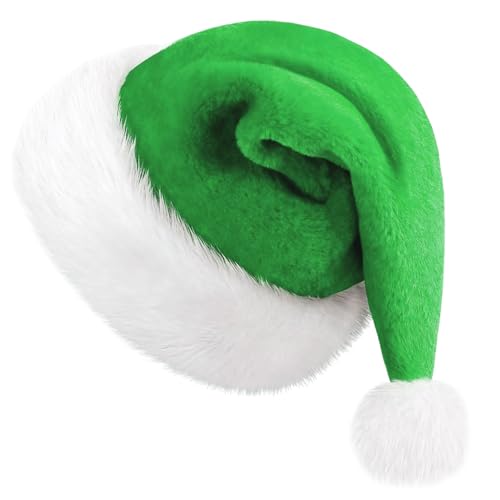 FIGCY Gorro de Natal para Crianças, Verde, Macio e de Pelúcia, Acessório para Festas e Disfarces