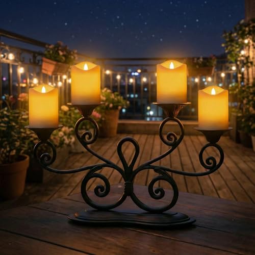 Image of Livinlarge Solar Candles Outdoor Waterproof,Flameless Votive Fake Candle |Dusk to Dawn,Auto On /Off,Solar White Pillar Candles for Wedding,Table,Party,Halloween,Christmas Decor,3 inchx4 inch, Set of 2(Plastic)