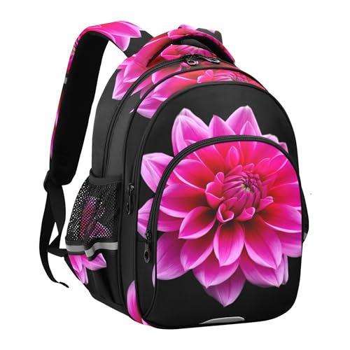 Joisal Kids Backpacks for Girls Lightweight Back to School Bag Custom Book Bags Teen Middle School Boys Backpacks Cool Pink Dahlia Flower Black Medium3