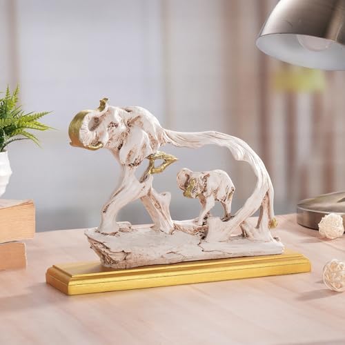 TIED RIBBONS Elephant Statue with Baby Elephant (Resin, 24 cm x 17 cm) Figurines Animal Statue Wooden Base for Home Décor Table Decoration Items - Showpiece Gift Decorative Home