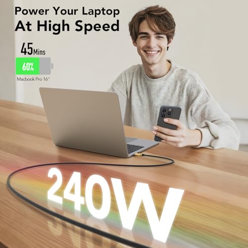 Image of MFish 240W USB-C to USB-C Cable (PD 3.1 EPR), 480Mbps Speed, Fast Charging Type C Cable for MacBook Pro /Air, iPhone 17 /16 Pro, Galaxy S25 /S24, Laptops, iPad, Durable Silicone, 6FT Black