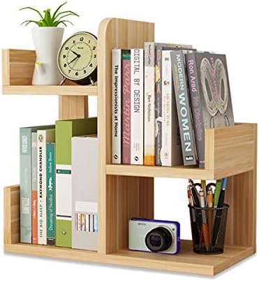 JXIN-SMIF Wood Desktop Shelf Small Bookshelf Assembled Countertop Bookcase Literature Holder Accessories Display Rack Office Supplies Desk Organizer (Walnut Color)