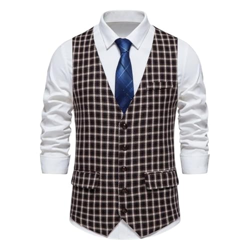 Men's Suit Vest Spring Fall Plaid Plus-Size Button V-Neck Business Vintage Vest for men