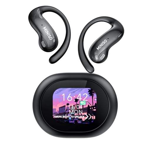 MINISO MS188 Übersetzer Kopfhörer Echtzeit mit KI-Sprachübersetzung für 134 Sprachen LCD-Touchscreen OWS Kompatibel mit iOS & AndroidGeeignet für Studium Reisen und Business Schwarz