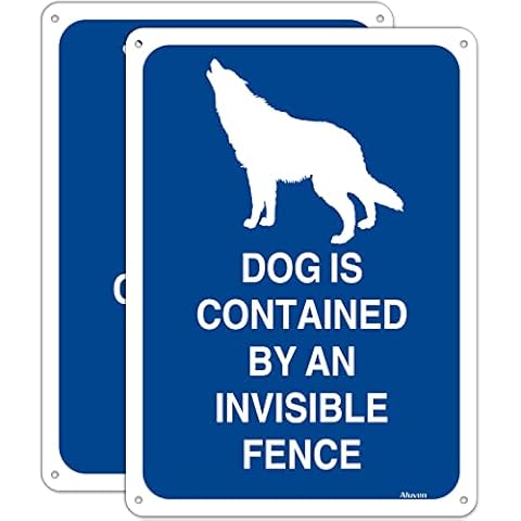 Dogs Contained by Invisible Fence Signs 10" x 7" Beware Of Dog Signs Dog Warning Signs Metal Reflective Rust Free Aluminum UV Protected Waterproof Sturdy Easy Mounting Outdoor Use 2 Pack Cover