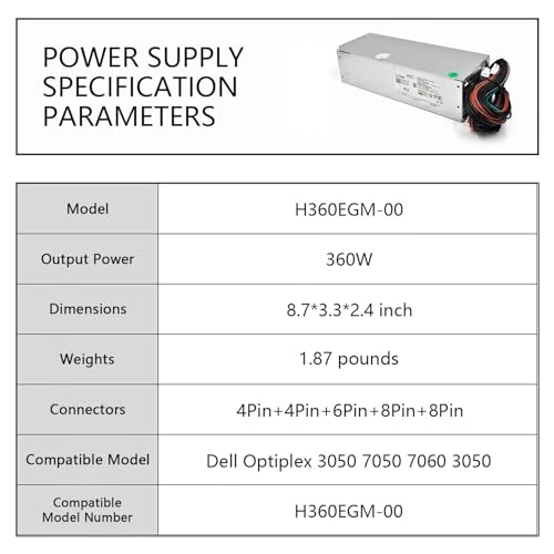 Image of 360W Power Supply L360EGM-00 Compatible with Dell Optiplex 3050 7050 Vostro | 3050MT 7050MT 7060MT 3668 3669 SFF VM8KR 8HKG7 D360E001L H360EGM-00